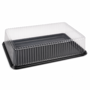 PET Showcake Item 18443 - 5 in Fluted Dome with Black Base for 1/2 Sheet Cake - Black/Clear
