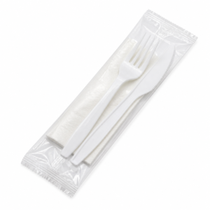 PP Fork + Knife + Napkin - White