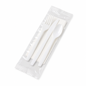 PP Fork + Knife + Spoon + Napkin - White