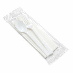 PP Spoon + Fork + Napkin - White