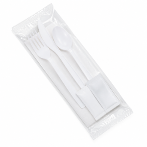 Fork + Knife + Spoon + Napkin + Salt + Pepper - White