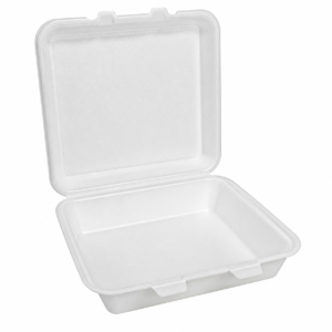 EPS Foam Hinged Container 9×9 Large 1-Compartment 2-Tab - White - 2/100