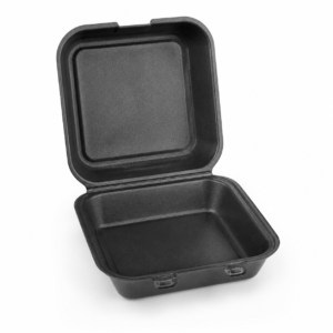 EPS Foam Hinged Container 9×9 Large 1-Compartment 2-Tab - Black - 2/100