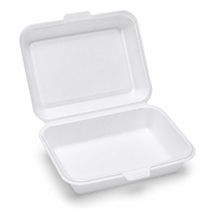 EPS Foam Hinged Container 7×8 Medium 1-Compartment Base Tab - White