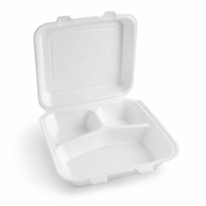 7 x 7 in EPS Foam Hinged Container - 3-Compartment - White - 4/50