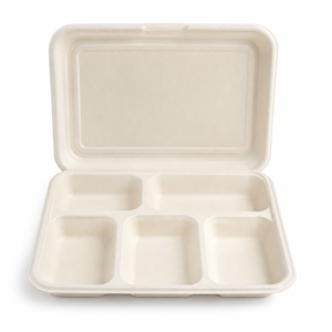 5-Compartment Bagasse Meal Tray With Lid