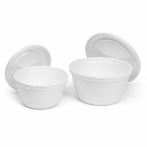 32 oz and 34 oz White EPS Foam Bowls with Lids