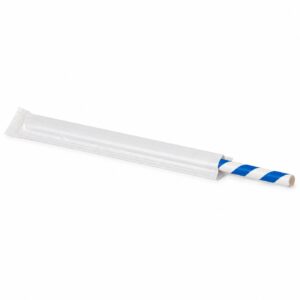 7.75 in Wrapped Blue Stripe Paper Straws