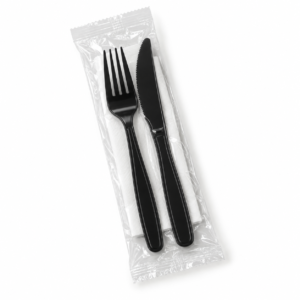 PP Black Heavy Weight Buffette Fork + Knife + Napkin