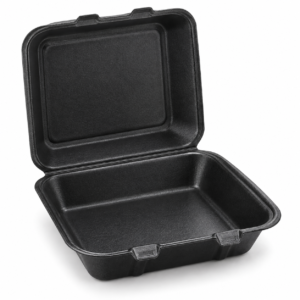 EPS Foam Hinged Container 8×8 Medium 1-Compartment 2-Tab - Black