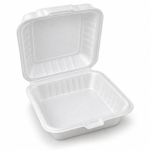 EPS Foam Hinged Container 7×7 Medium 1-Compartment 1-Tab Style B - White - 4/50
