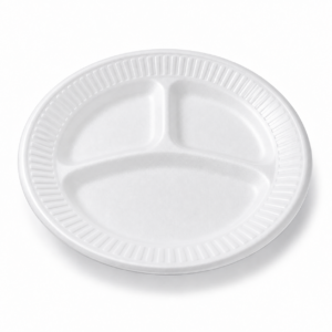 Lightweight EPS Foam Plate #9 - 3 Compartments, White