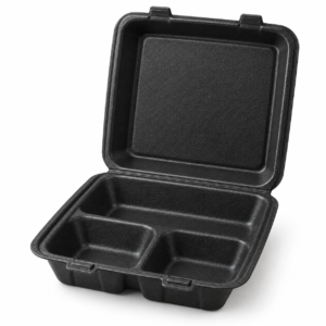 EPS Foam Hinged Container 9×9 - 3 Compartments, Black