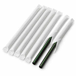 PLA Straw - 7.75 in 8 mm Black with Green Stripe