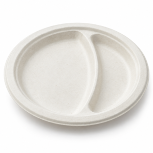 9 inch Bagasse 2-Compartment Round Plate