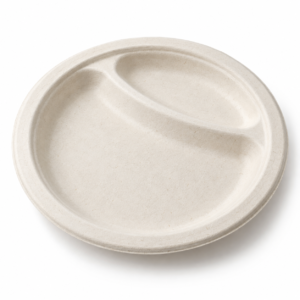 10 inch Bagasse 2-Compartment Round Plate