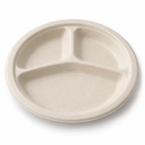 9 inch Bagasse 3-Compartment Round Plate