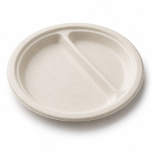 12 inch 2-Compartment Bagasse Round Plate